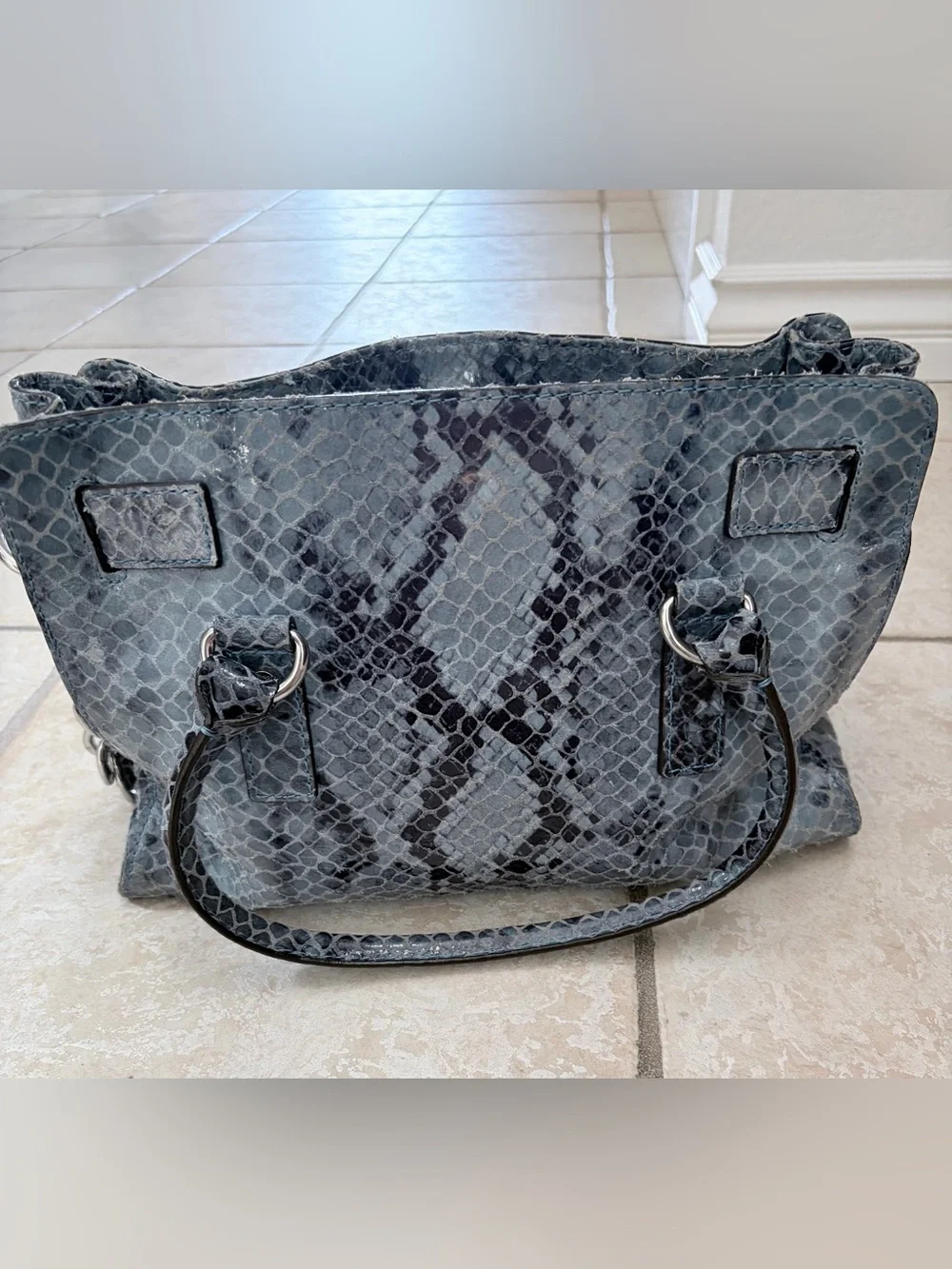 Michael Kors Hamilton blue snake-skin embossed satchel with matching wallet